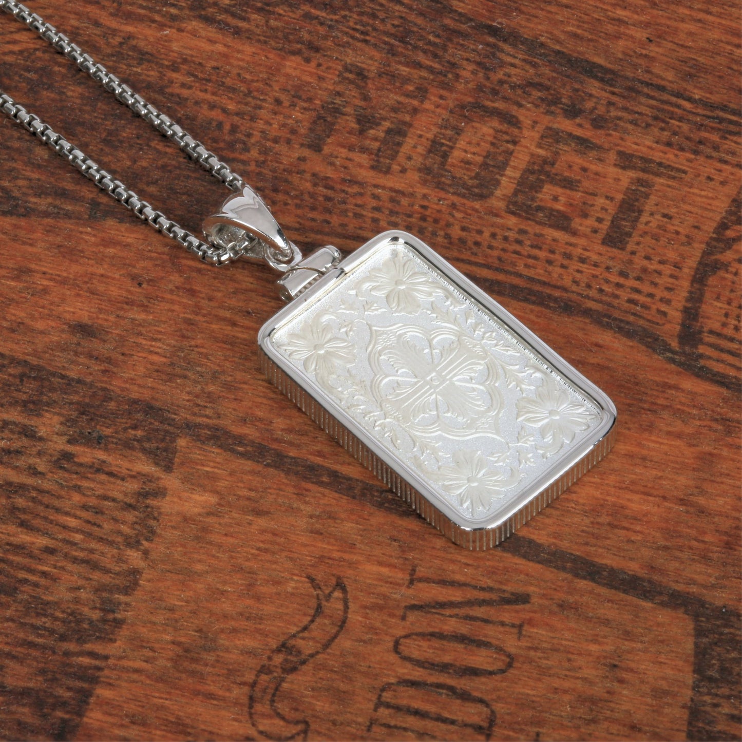 WPE Amulet Pendant - Rhodium Over Sterling Silver Bezel + "SWISS" 5 Gram .999 Silver Art Bar - WPE