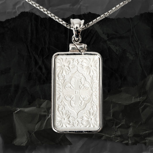 WPE Amulet Pendant - Rhodium Over Sterling Silver Bezel + "SWISS" 5 Gram .999 Silver Art Bar - WPE