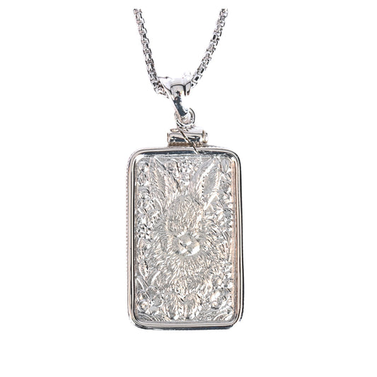 WPE Rectangle Amulet Pendant Necklace - 5 Gram .999 Silver Art Bar - "BUNNY" - WPE