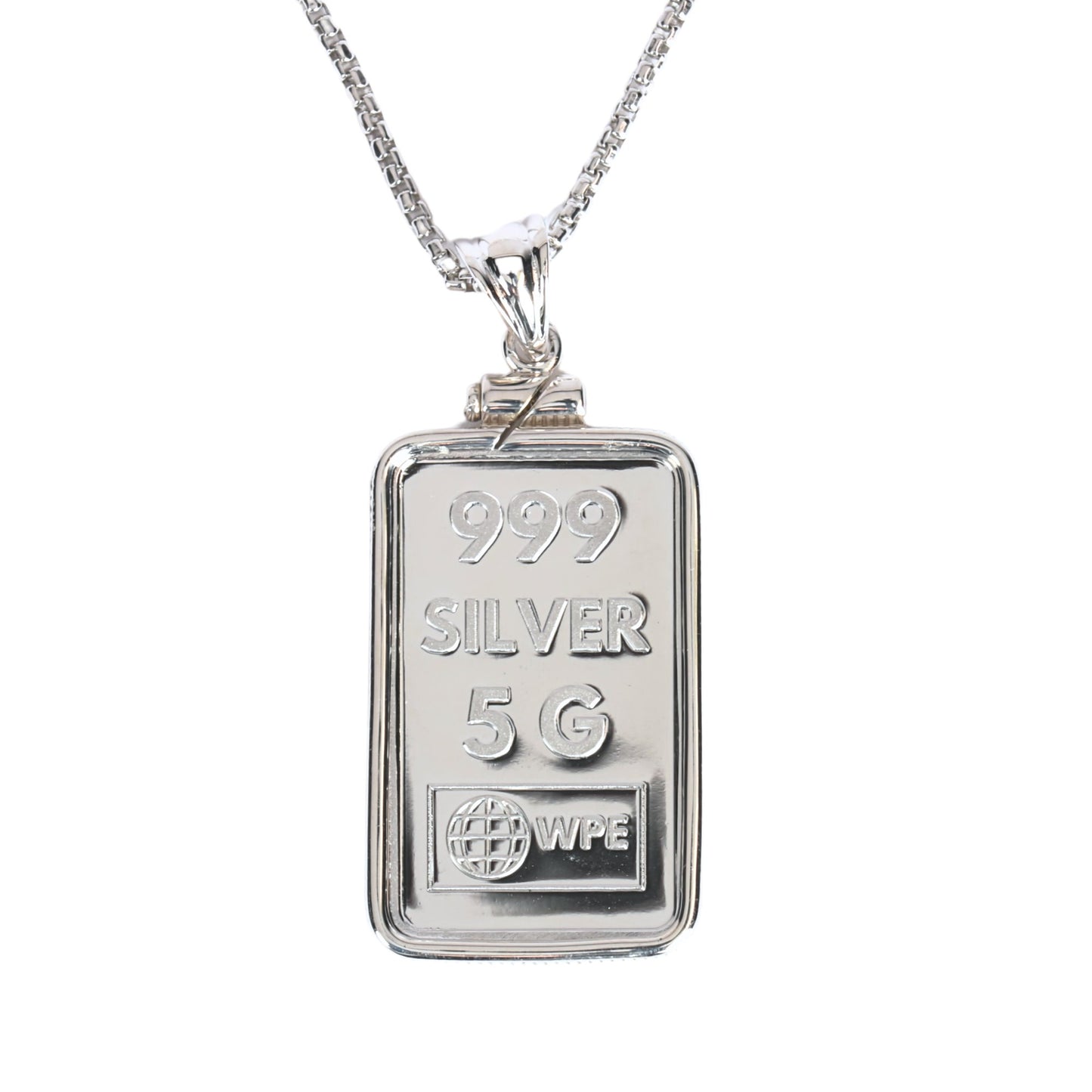 WPE Rectangle Amulet Pendant Necklace - 5 Gram .999 Silver Art Bar - "BUNNY" - WPE