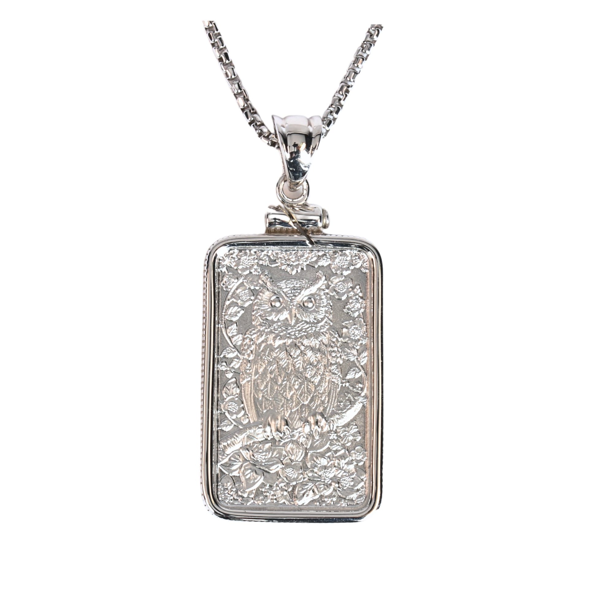 WPE Rectangle Amulet Pendant Necklace - 5 Gram .999 Silver Art Bar - "OWL" - WPE