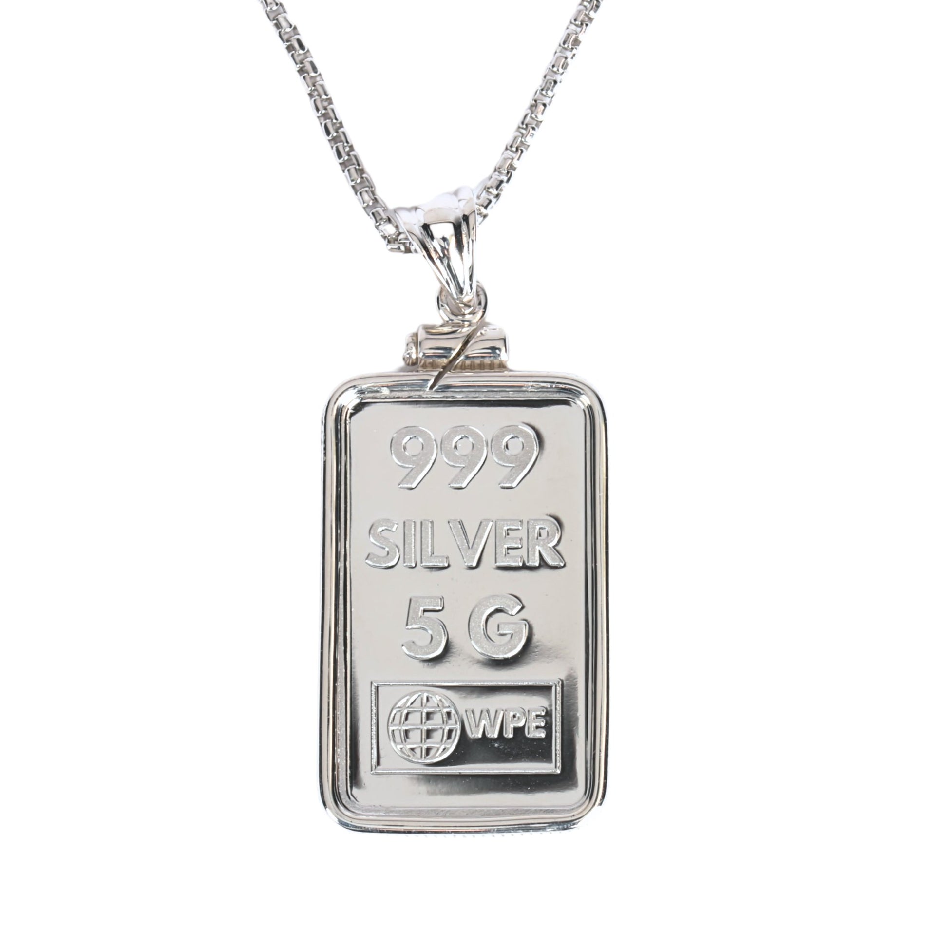 WPE Rectangle Amulet Pendant Necklace - 5 Gram .999 Silver Art Bar - "SNAKE" - WPE